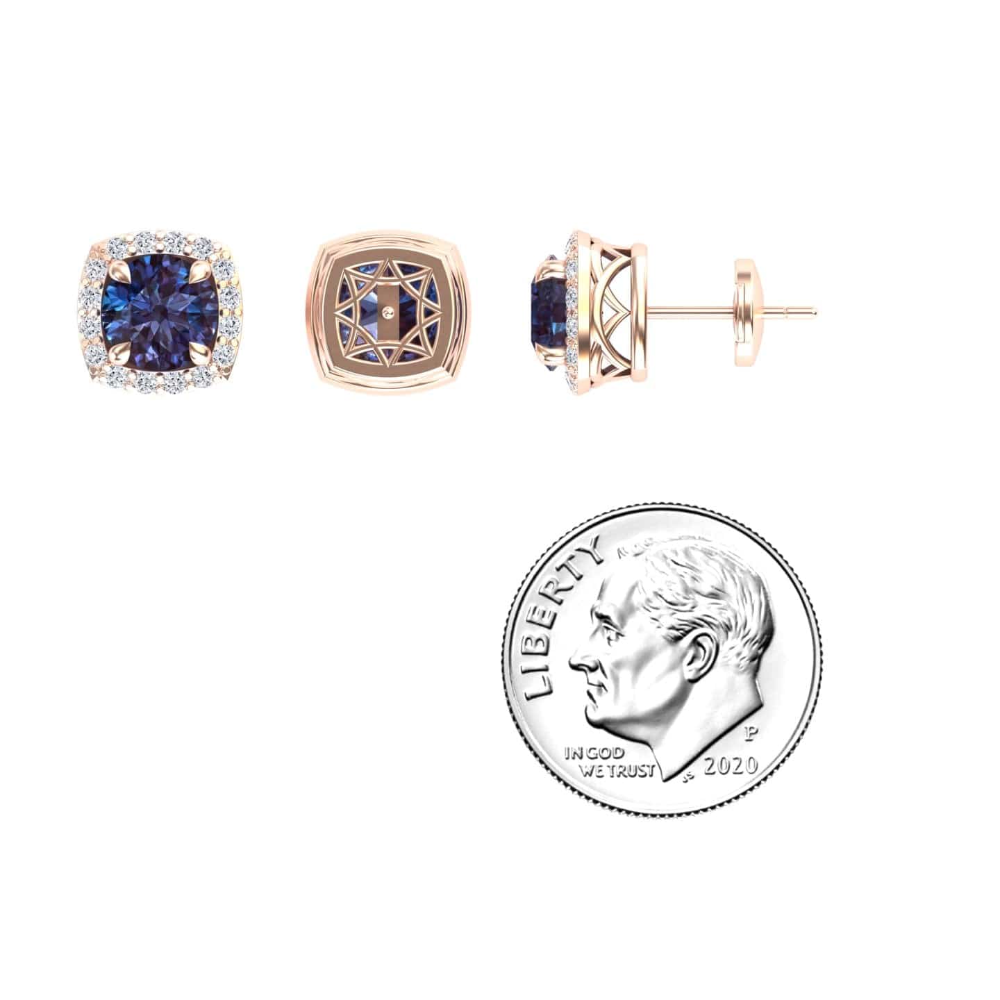 Lab Grown Alexandrite & Diamond Halo Stud Earrings - Maggie