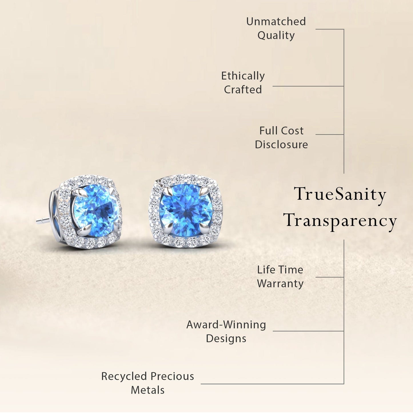 Swiss Blue Topaz & Diamond Halo Stud Earrings - Maggie