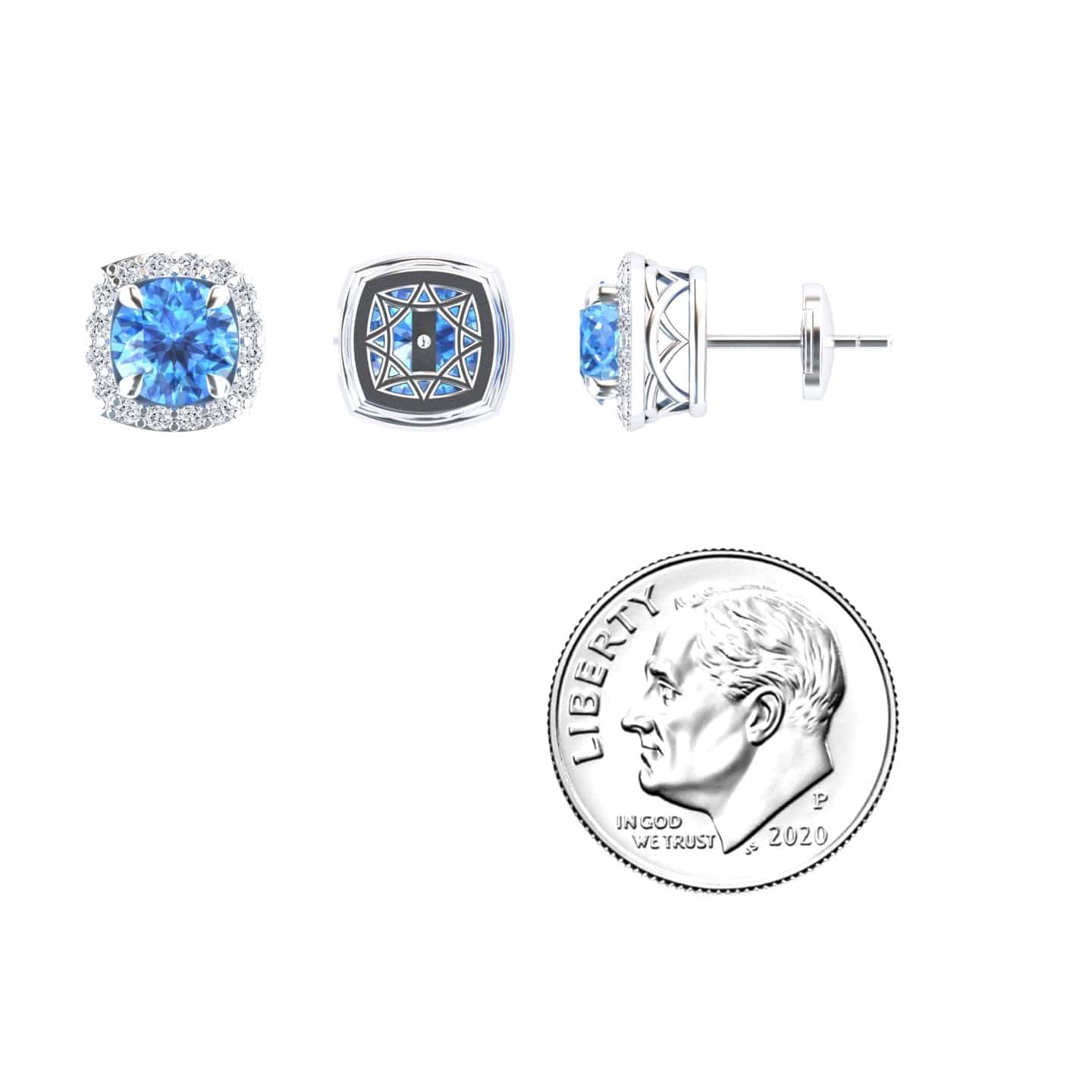 Swiss Blue Topaz & Diamond Halo Stud Earrings - Maggie