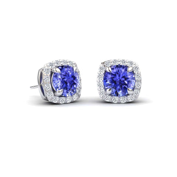 Tanzanite & Diamond Halo Stud Earrings - Maggie