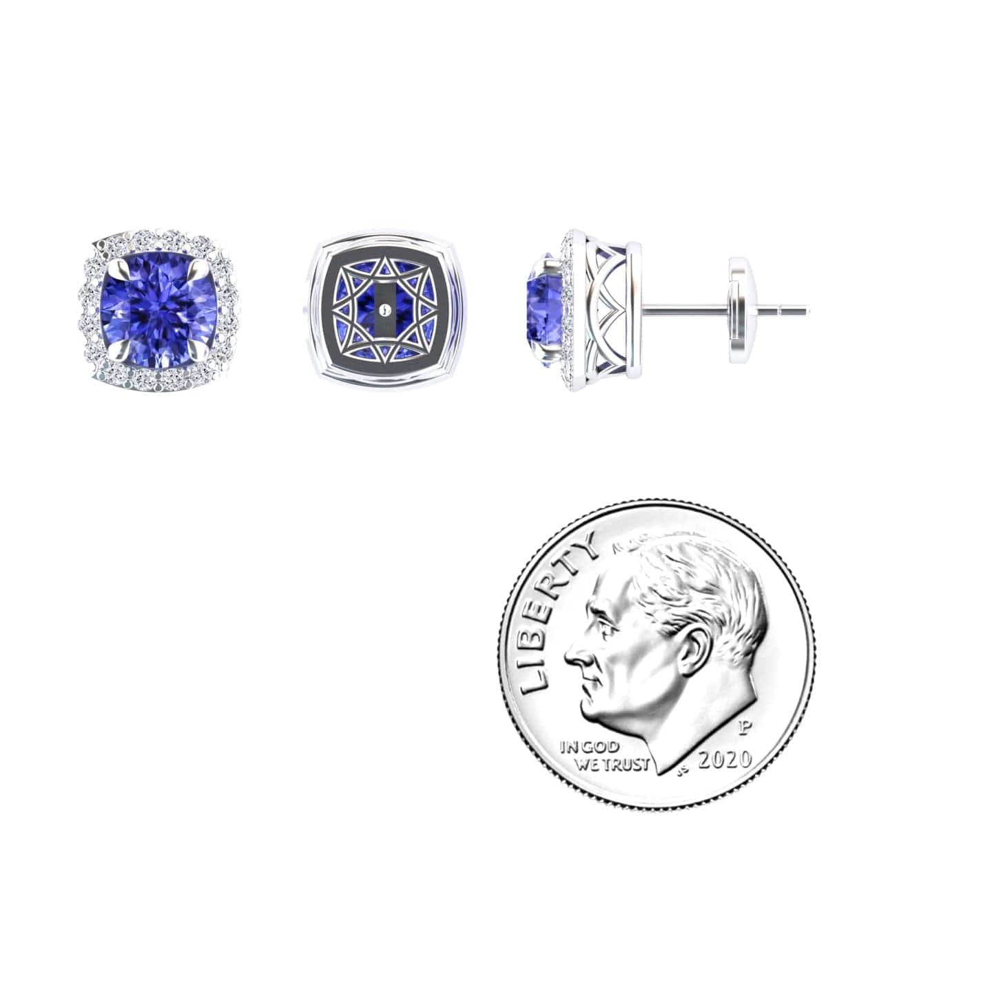 Tanzanite & Diamond Halo Stud Earrings - Maggie
