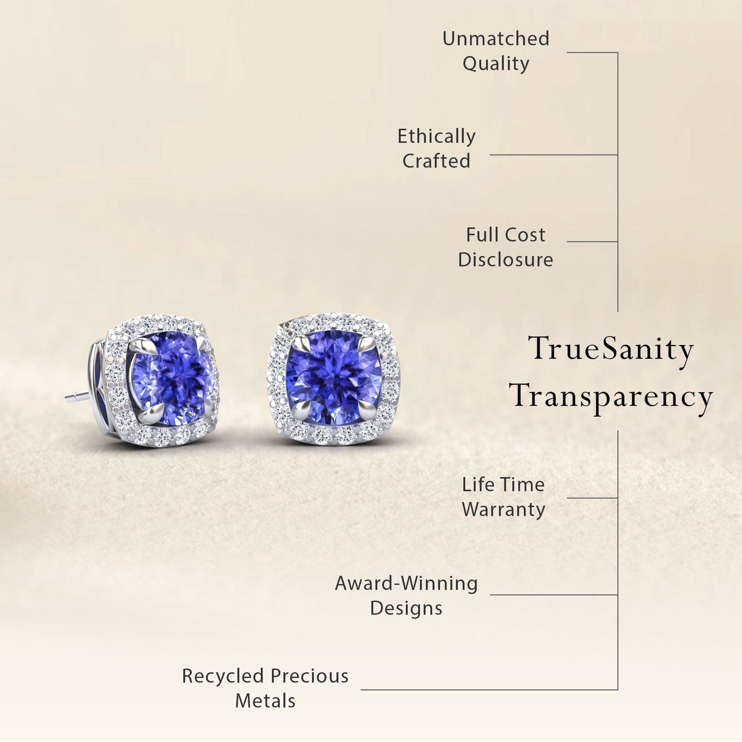 Tanzanite & Diamond Halo Stud Earrings - Maggie
