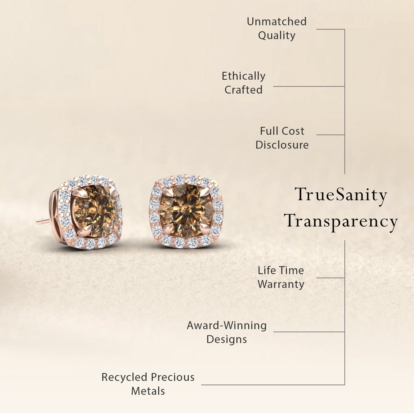 Brown & White Diamond Halo Stud Earrings - Maggie