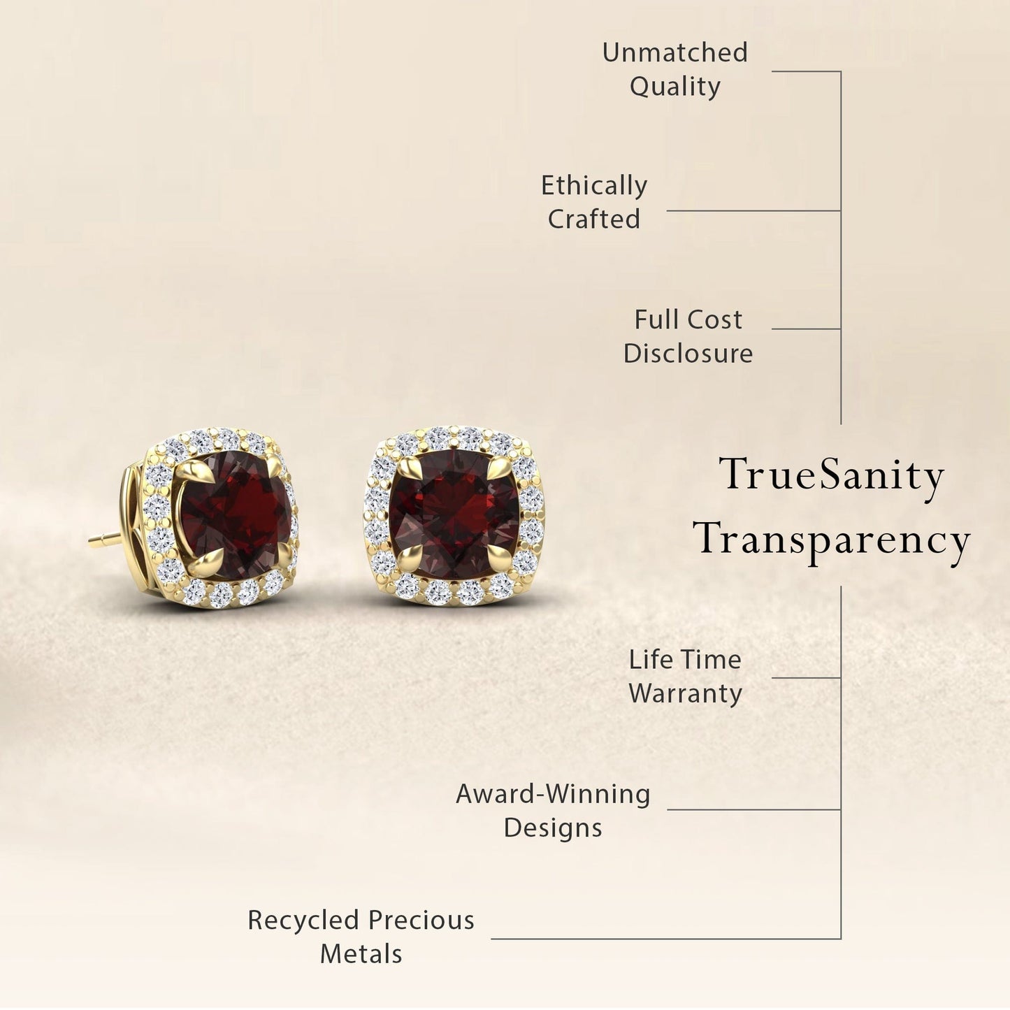 Garnet & Diamond Halo Stud Earrings - Maggie