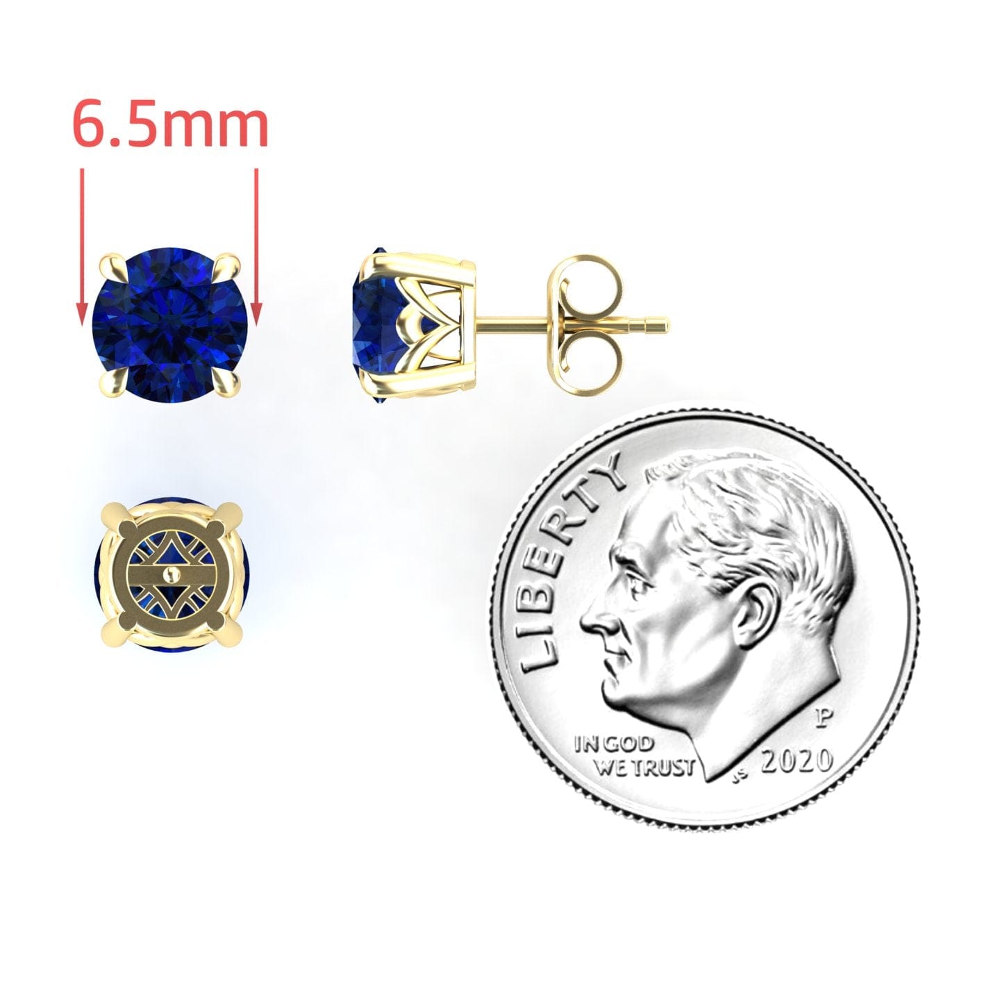 Lab Grown Blue Sapphire Solitaire Stud Earrings - Lucy