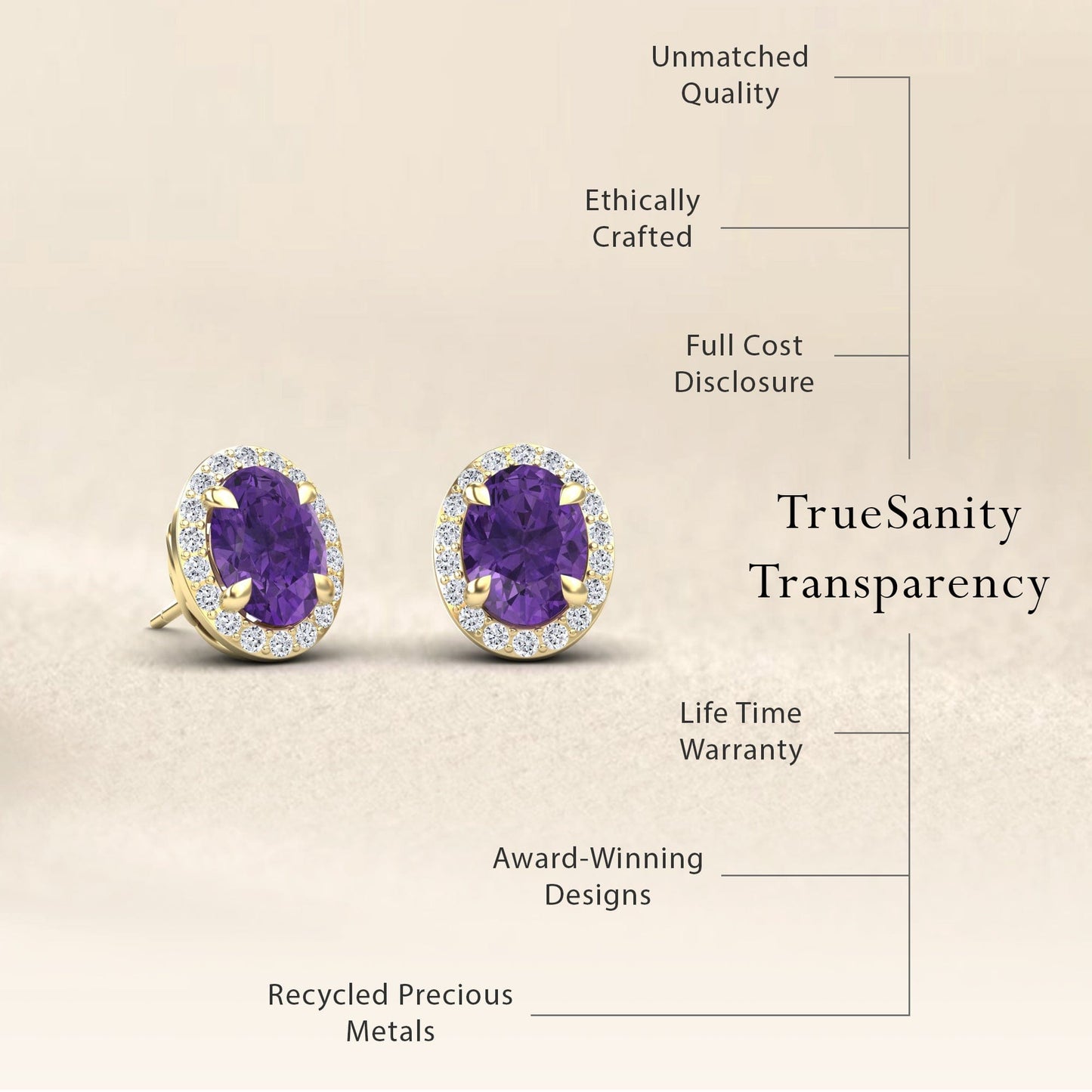 Amethyst & Diamond Halo Stud Earrings - Nalini