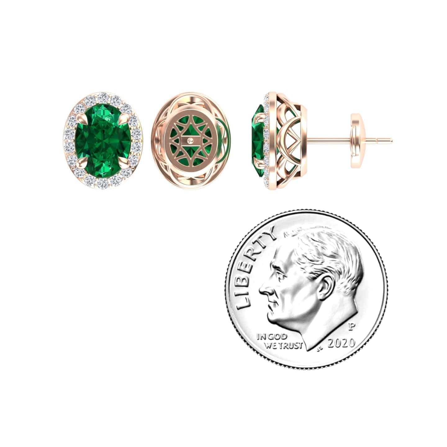 Lab Grown Emerald & Diamond Halo Stud Earrings - Nalini