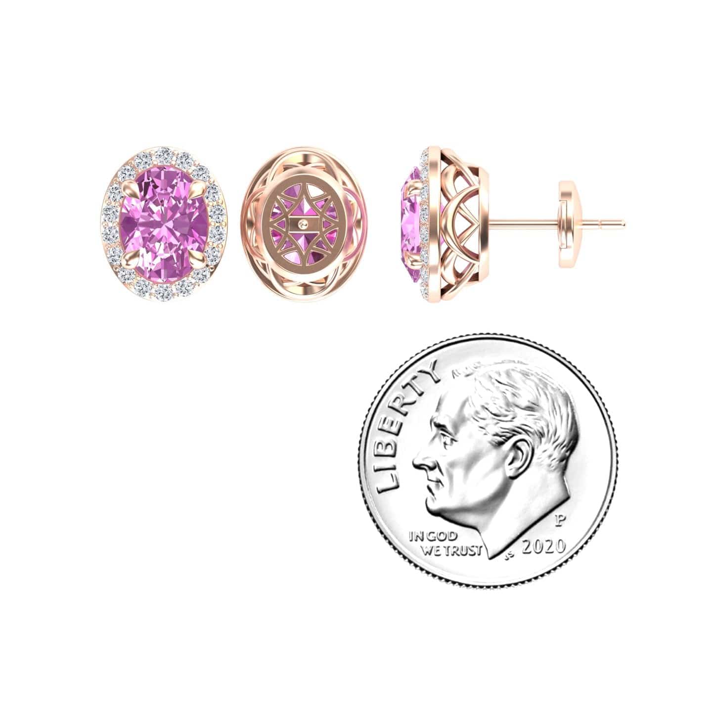Lab Grown Pink Sapphire & Diamond Halo Stud Earrings - Nalini
