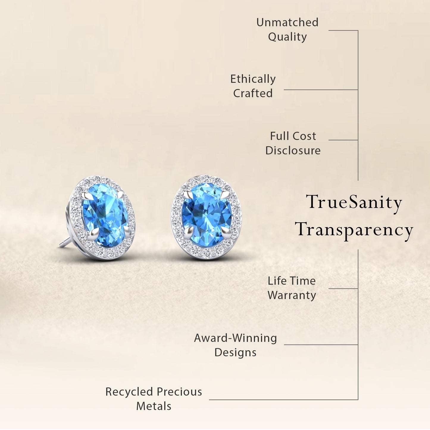 Swiss Blue Topaz & Diamond Halo Stud Earrings - Nalini