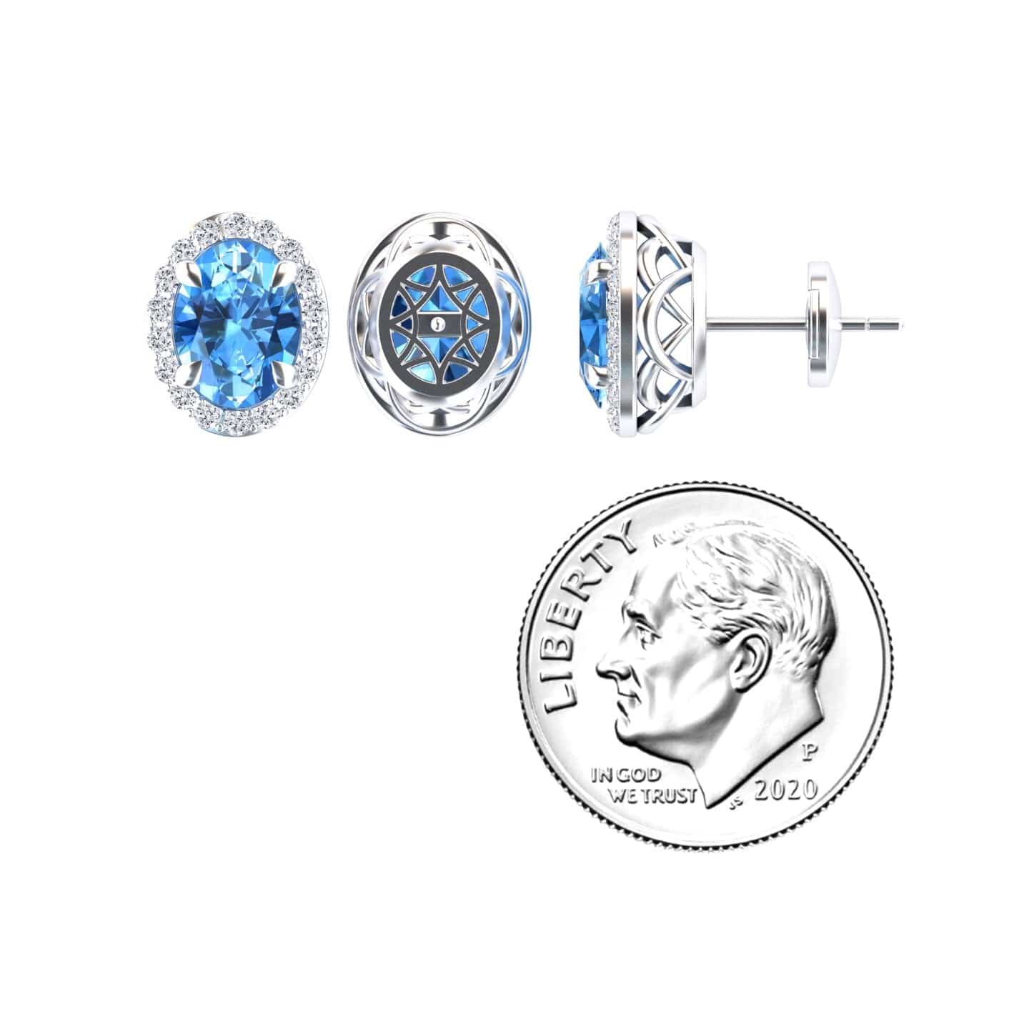 Swiss Blue Topaz & Diamond Halo Stud Earrings - Nalini