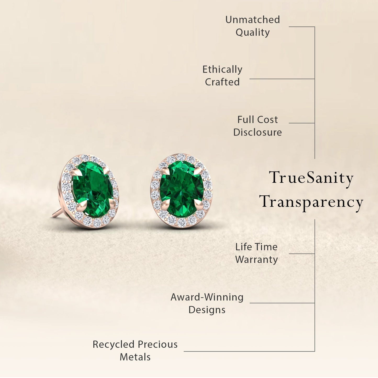 Lab Grown Emerald & Diamond Halo Stud Earrings - Nalini