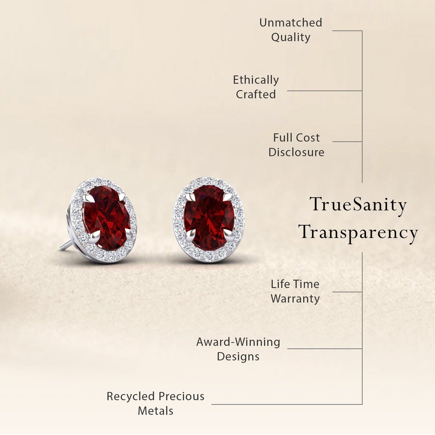 Lab Grown Ruby & Diamond Halo Stud Earrings - Nalini