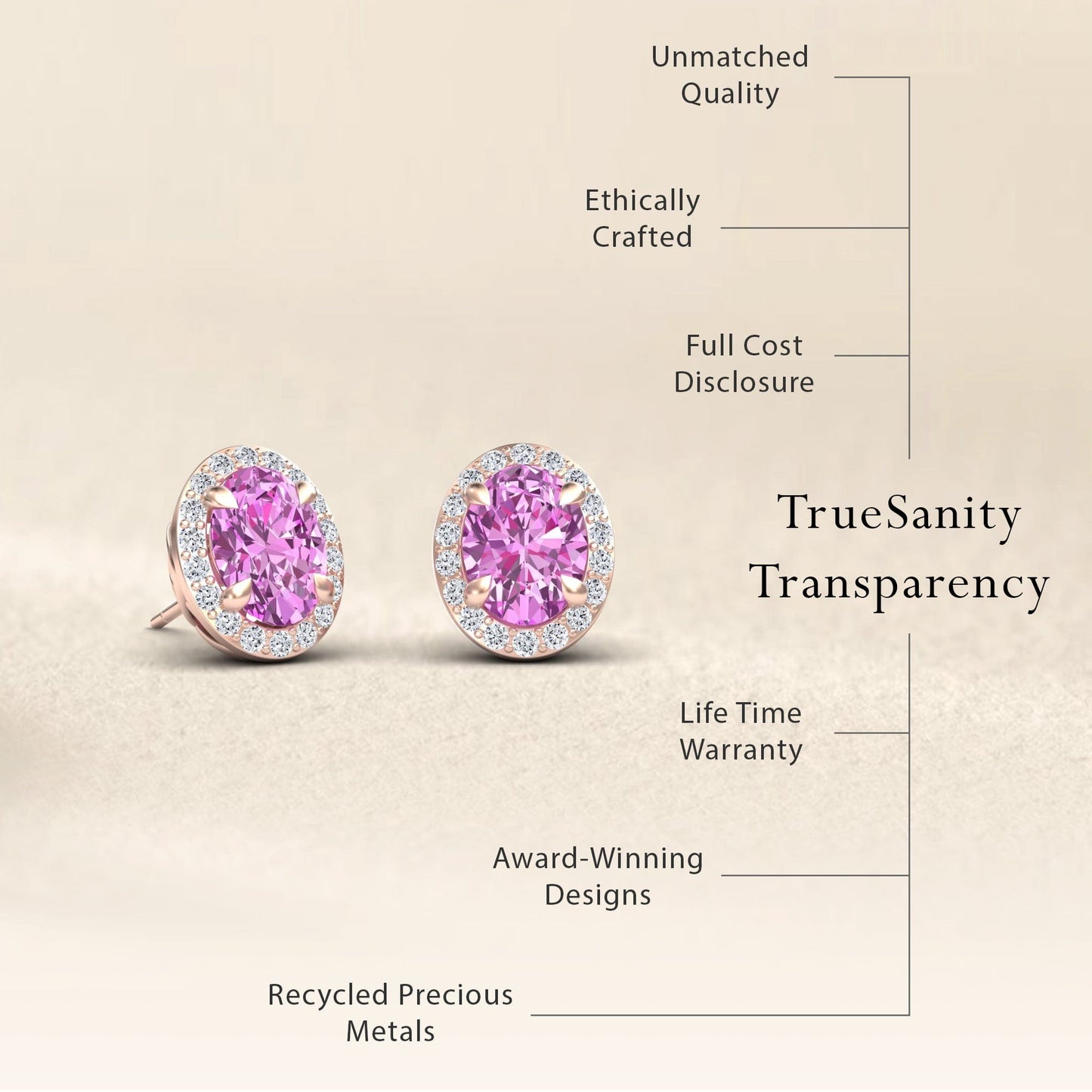 Lab Grown Pink Sapphire & Diamond Halo Stud Earrings - Nalini