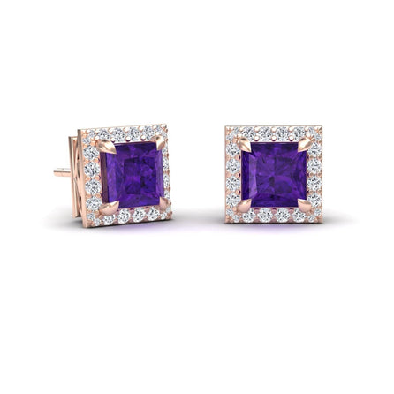 Amethyst & Diamond Halo Earrings - Paige