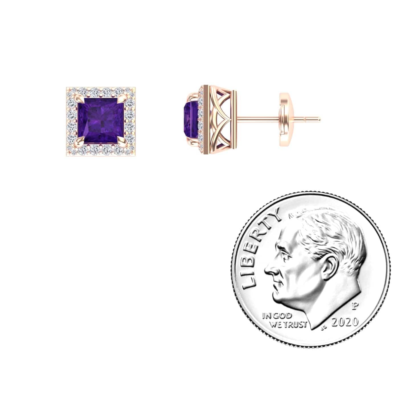Amethyst & Diamond Halo Earrings - Paige