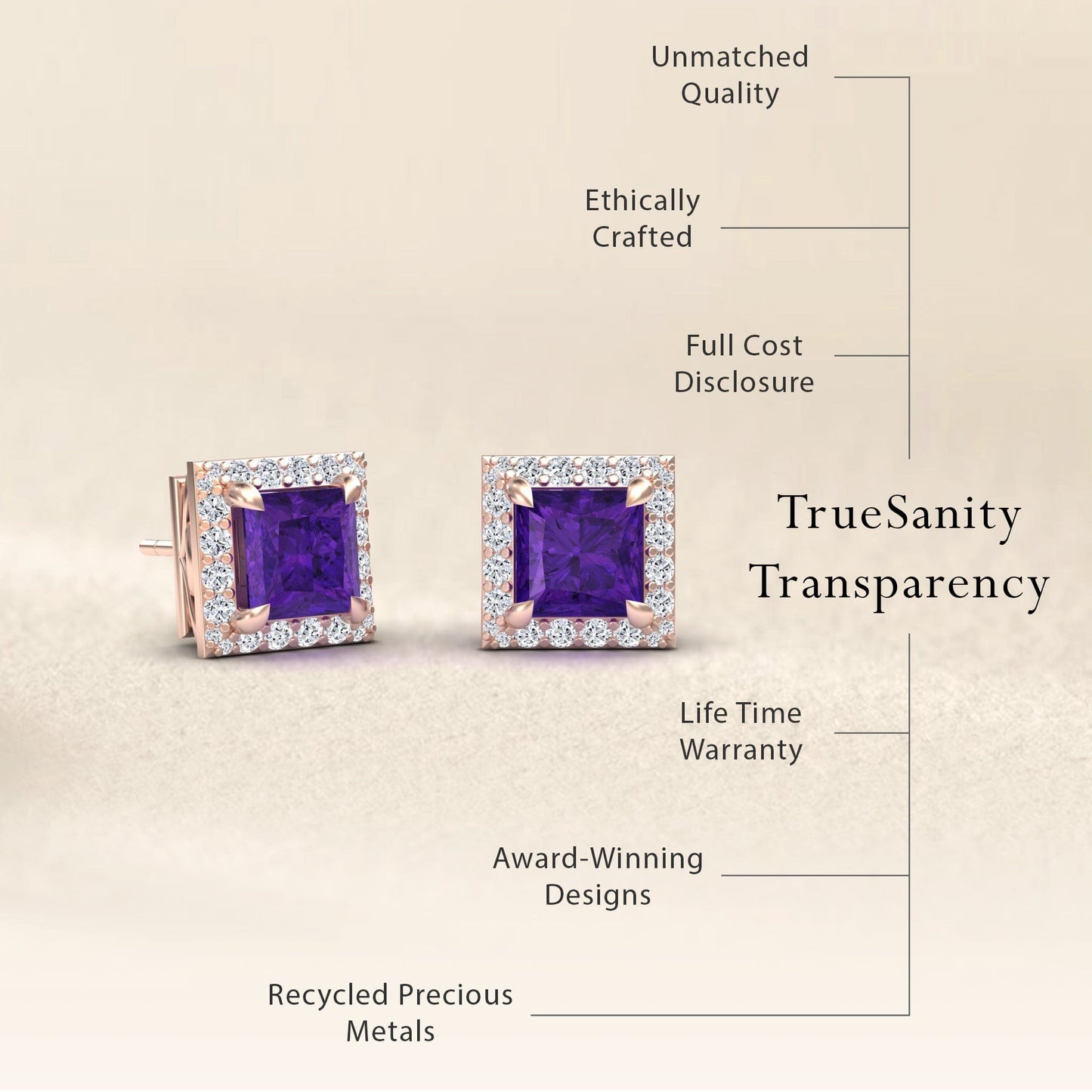 Amethyst & Diamond Halo Earrings - Paige
