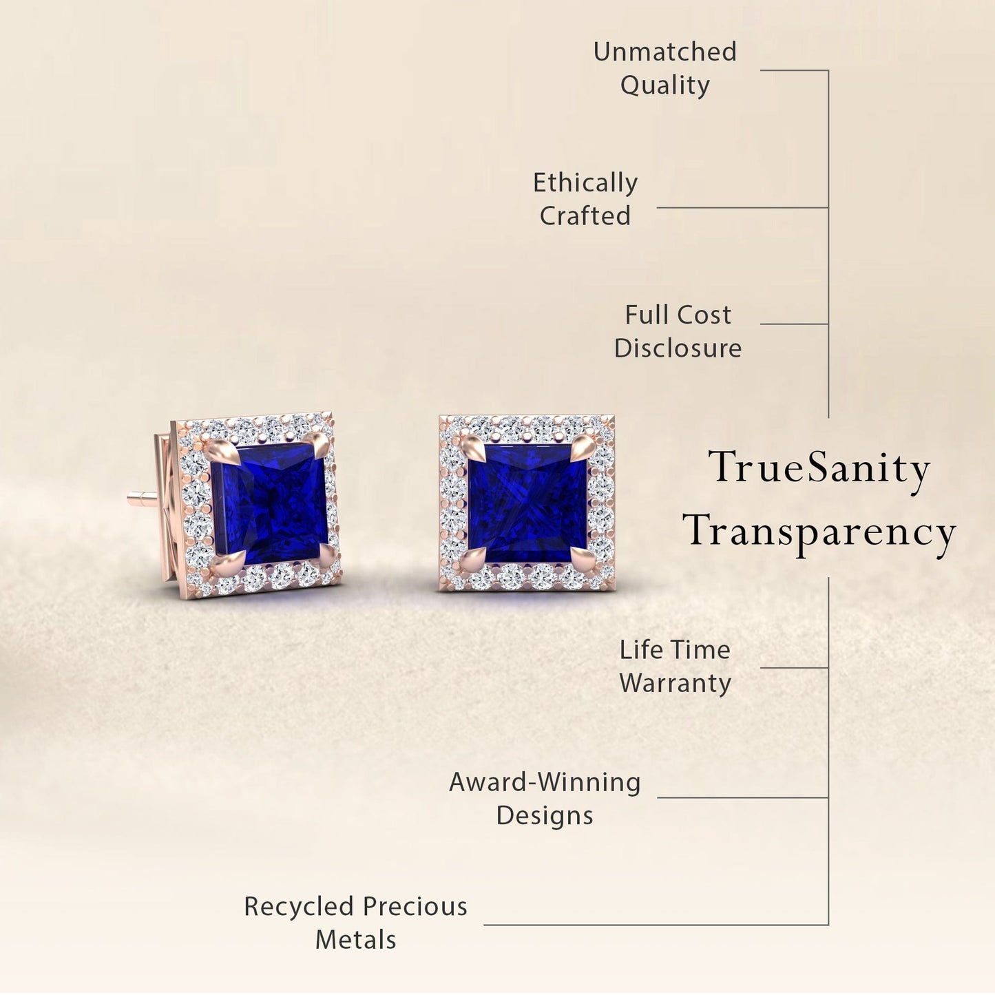 Lab Grown Blue Sapphire & Diamond Halo Earrings - Paige