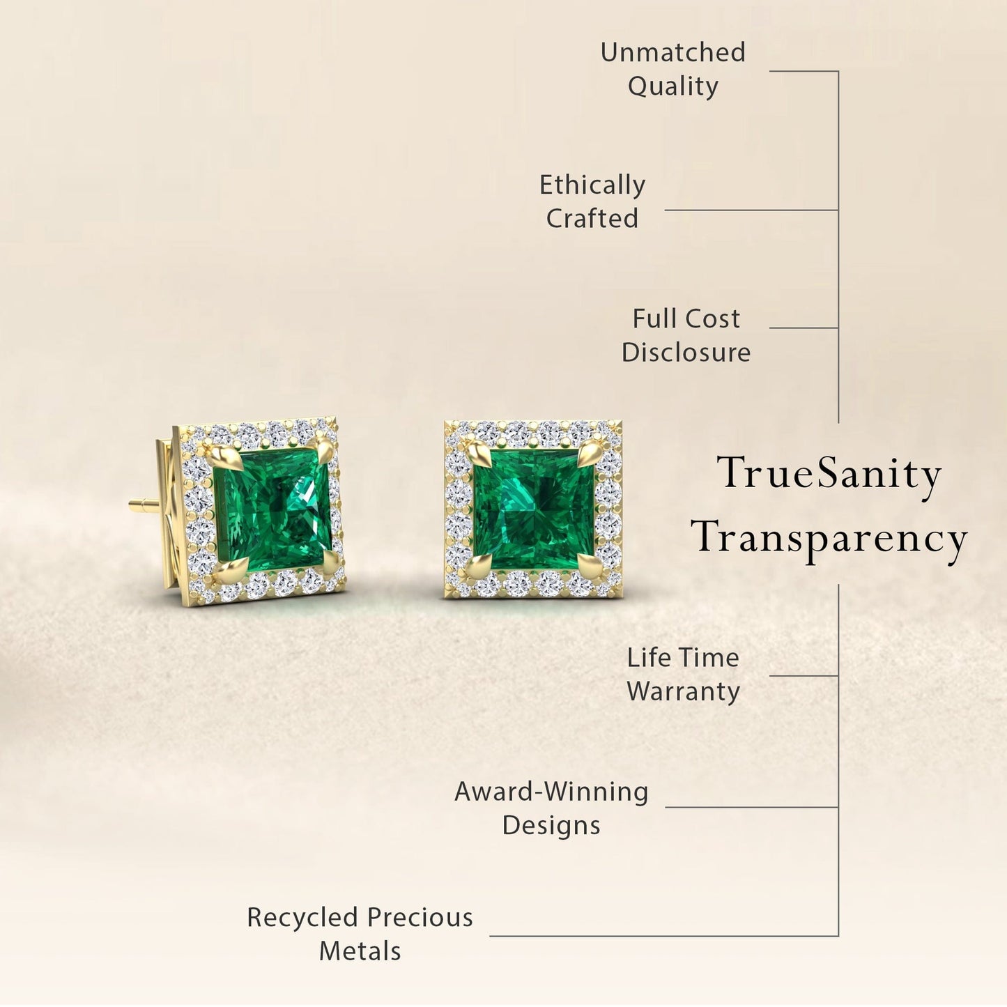 Lab Grown Emerald & Diamond Halo Earrings - Paige