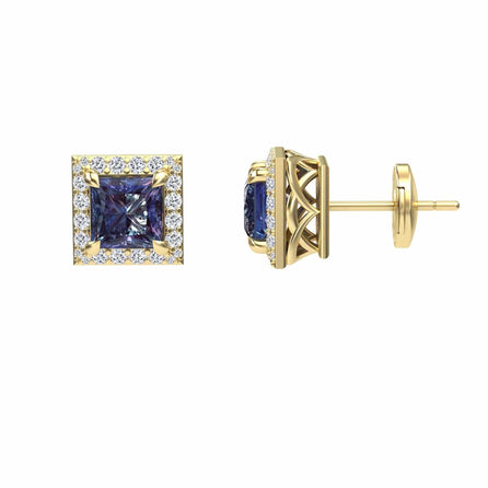 Lab Grown Alexandrite & Diamond Halo Earrings - Paige
