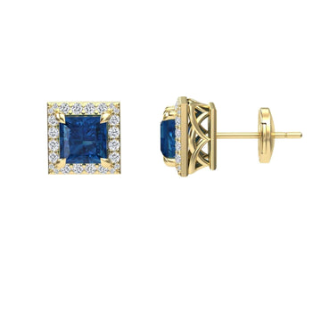 London Blue Topaz & Diamond Halo Earrings - Paige