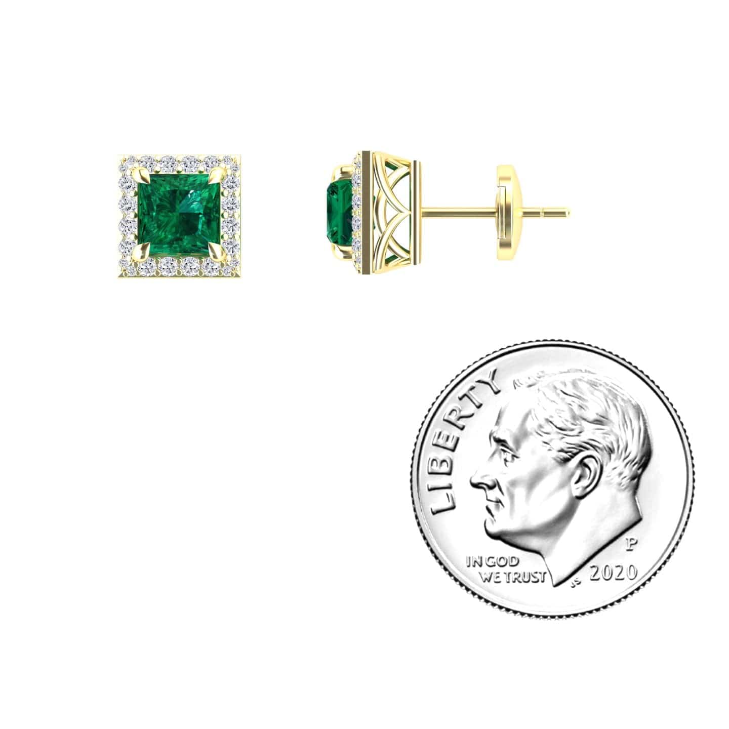 Lab Grown Emerald & Diamond Halo Earrings - Paige