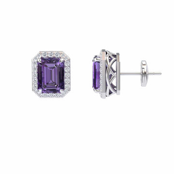 Amethyst & Diamond Halo Stud Earrings - Rina