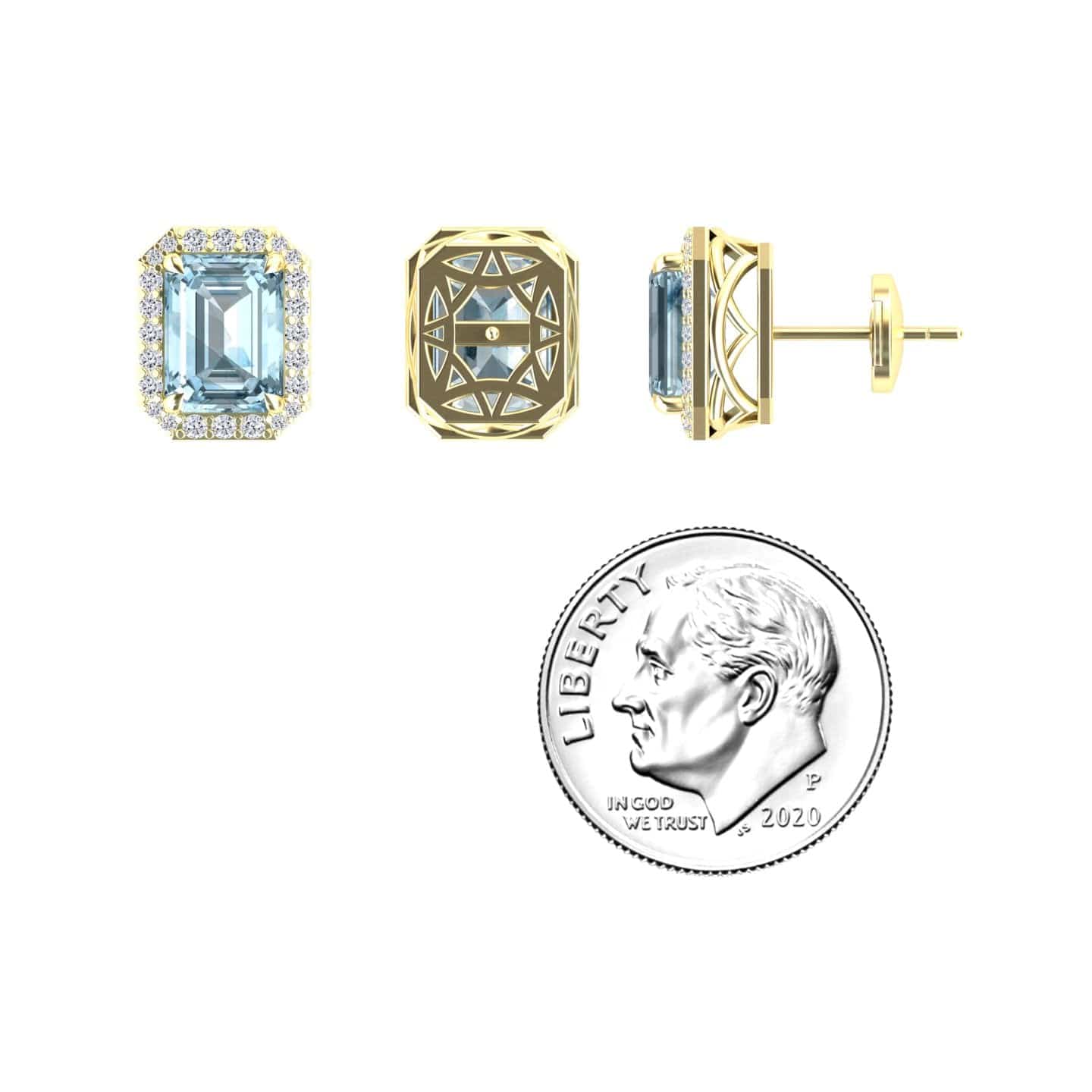 Aquamarine & Diamond Halo Stud Earrings - Rina
