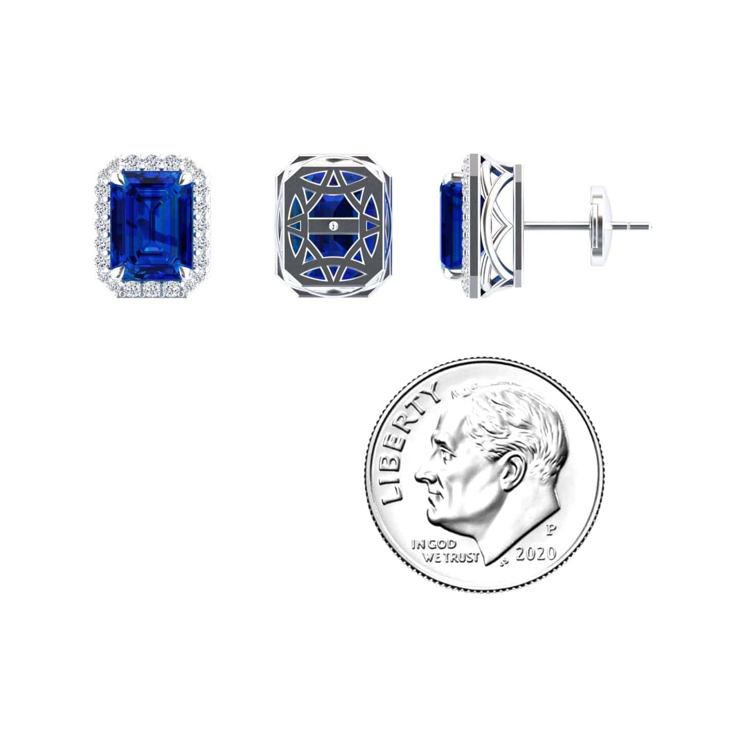 Lab Grown Blue Sapphire & Diamond Halo Stud Earrings - Rina