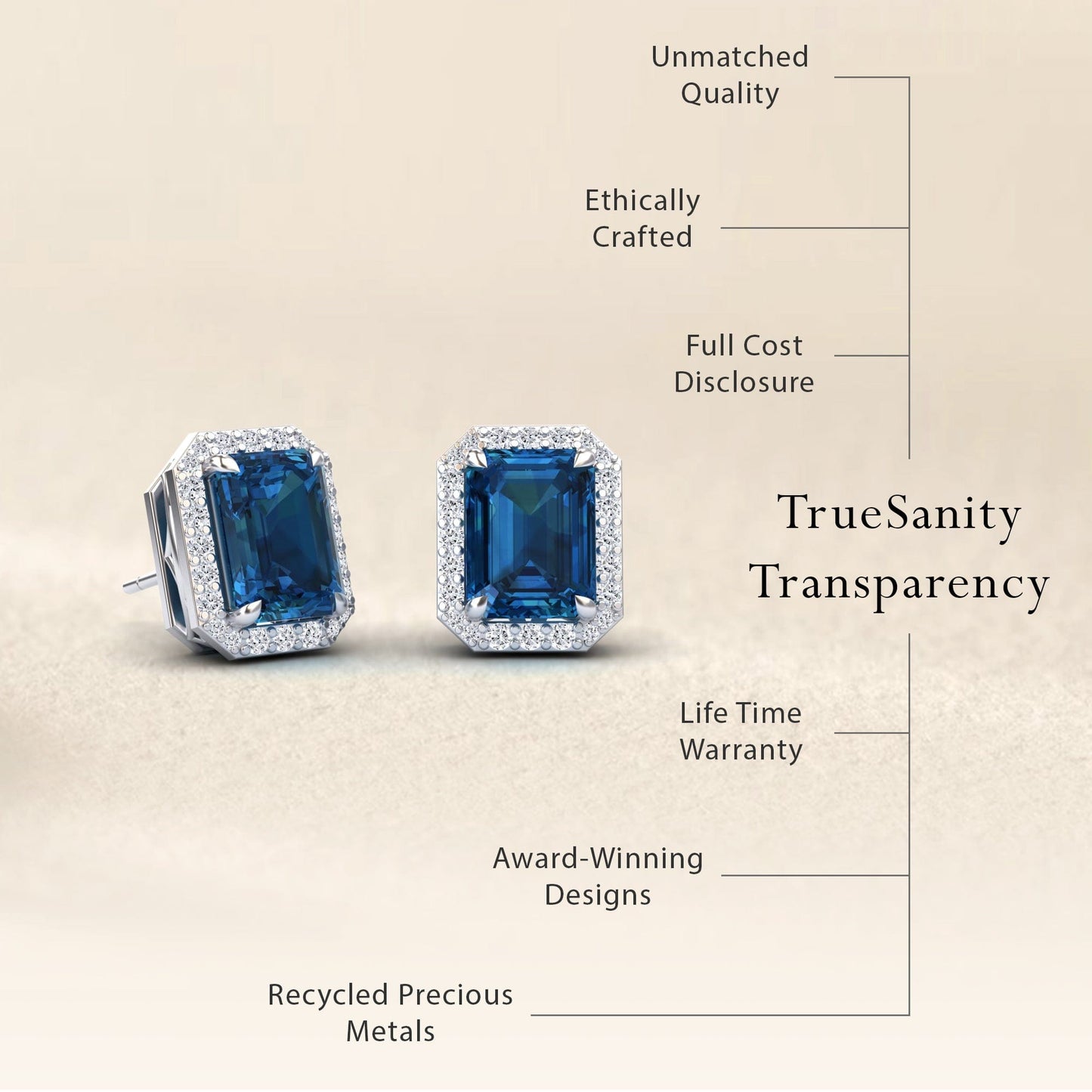 London Blue Topaz & Diamond Halo Stud Earrings - Rina