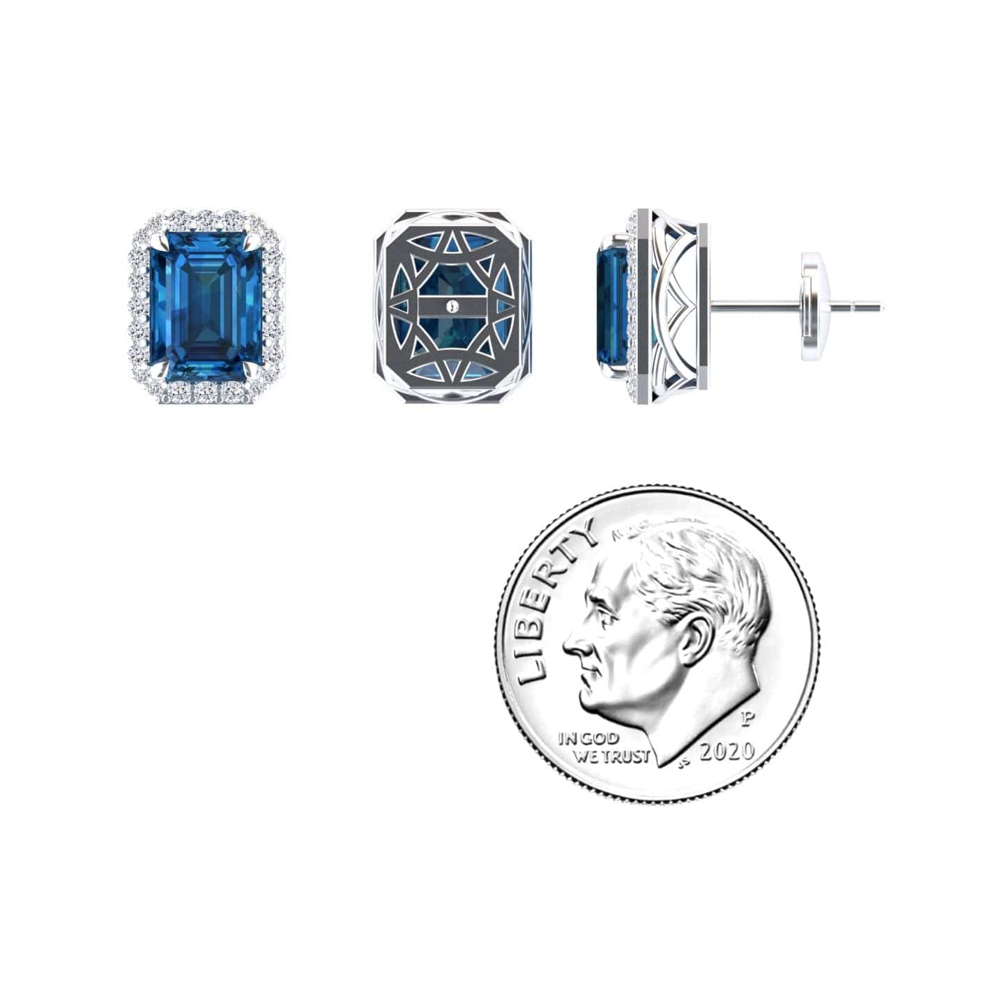 London Blue Topaz & Diamond Halo Stud Earrings - Rina