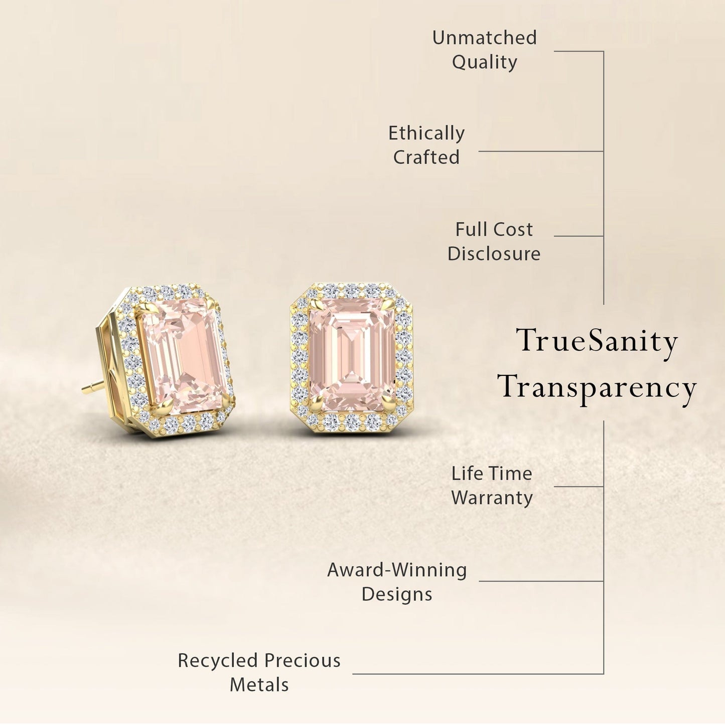 Morganite & Diamond Halo Stud Earrings - Rina