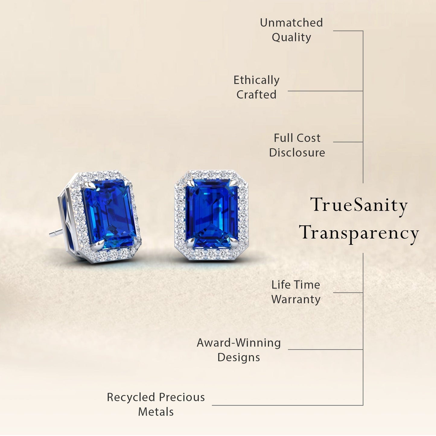 Lab Grown Blue Sapphire & Diamond Halo Stud Earrings - Rina