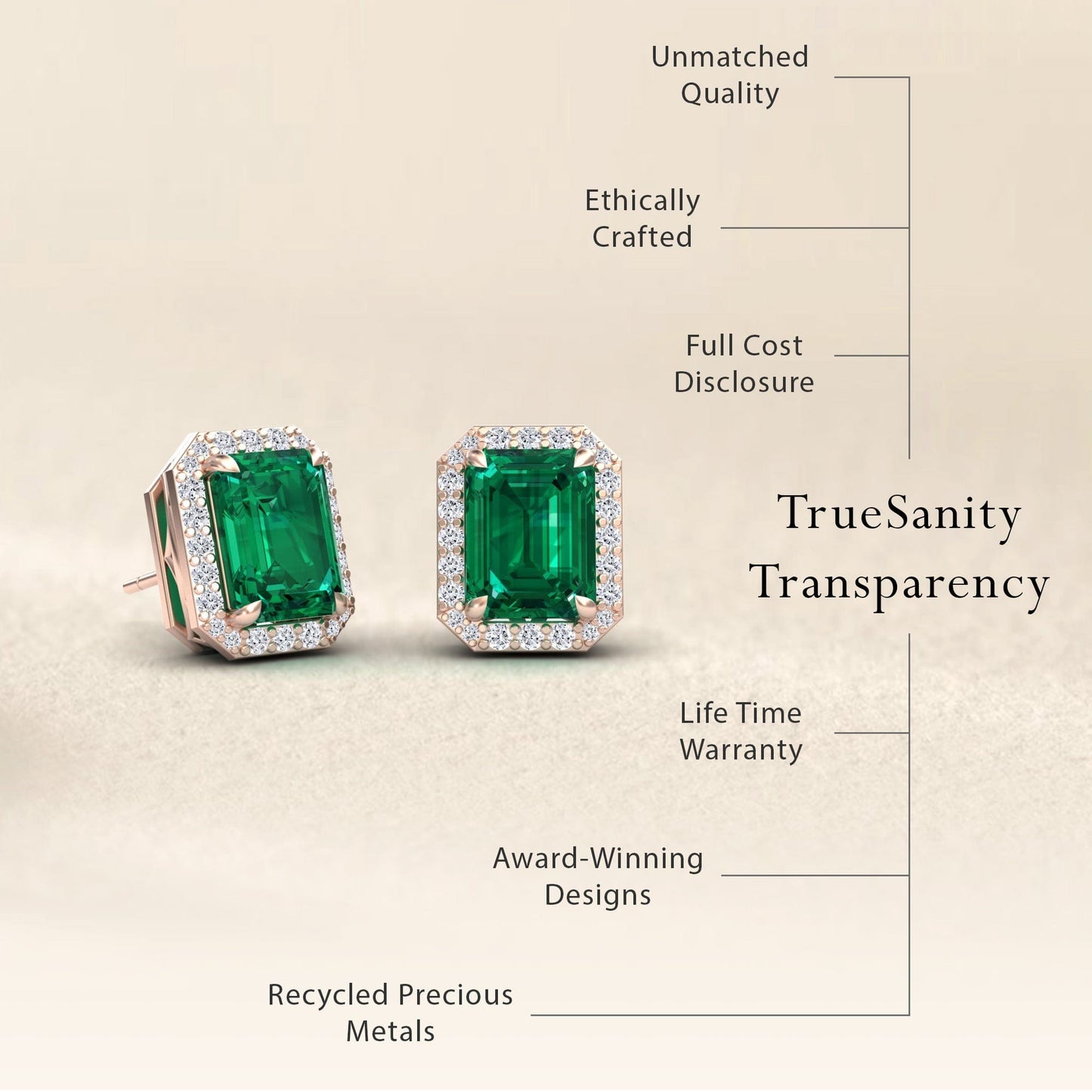 Lab Grown Emerald & Diamond Halo Stud Earrings - Rina