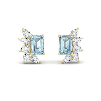 Aquamarine & Diamond Cluster Stud Earrings - Susan