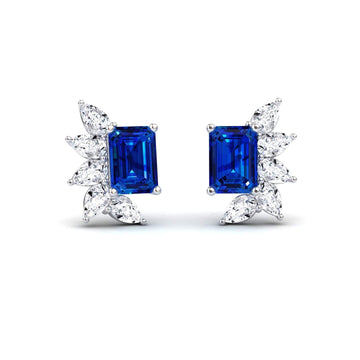 Blue Sapphire & Diamond Cluster Stud Earrings - Susan