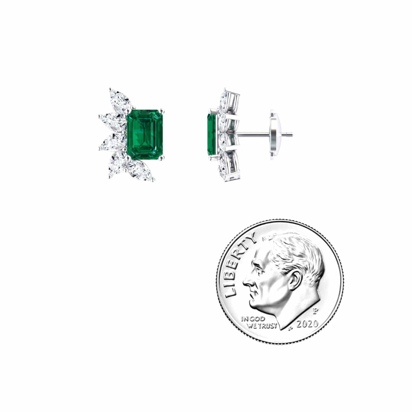Emerald & Diamond Cluster Stud Earrings - Susan