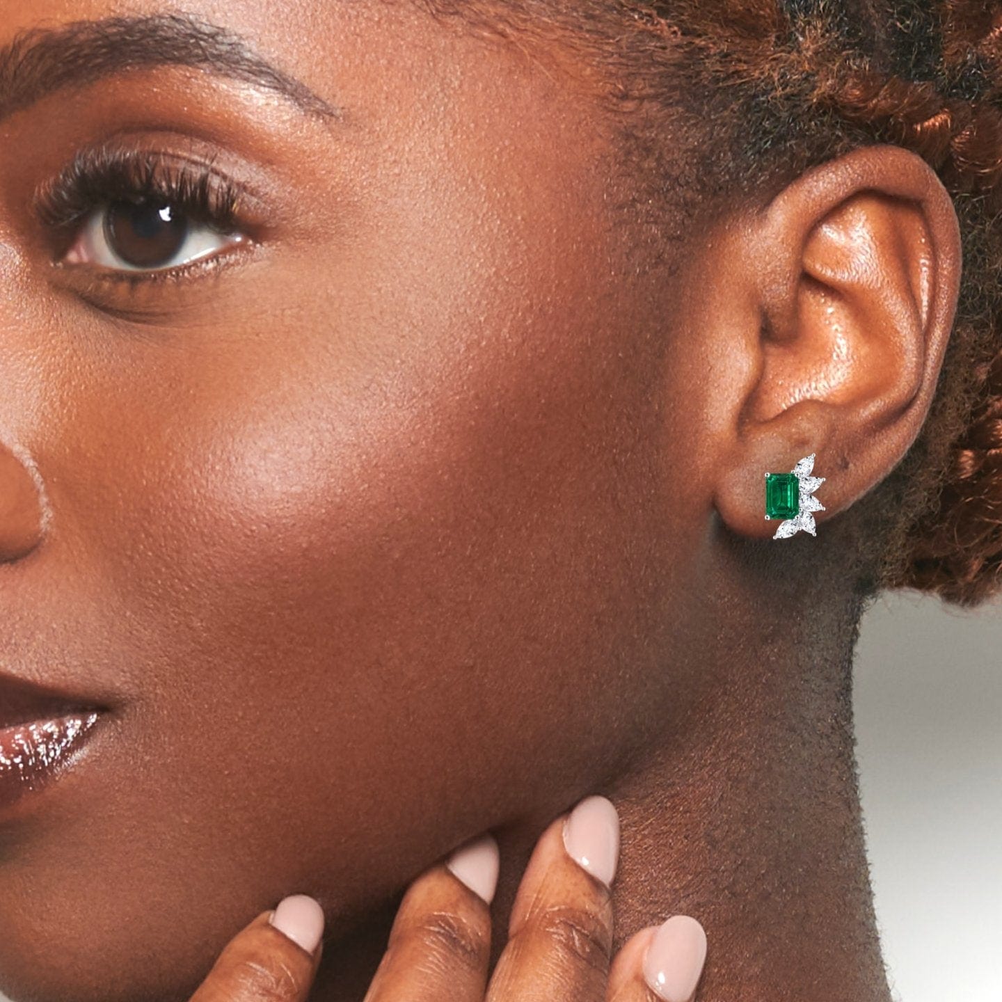 Emerald & Diamond Cluster Stud Earrings - Susan