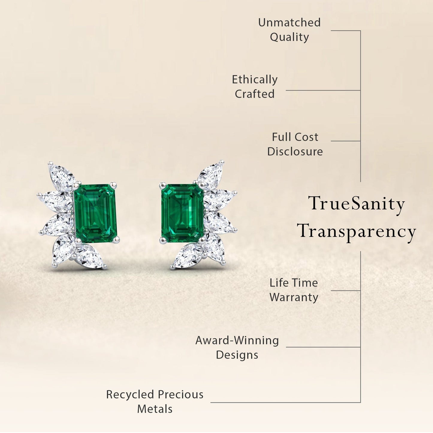 Emerald & Diamond Cluster Stud Earrings - Susan