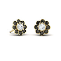 Black & White Diamond Floral Stud Earrings - Trudy