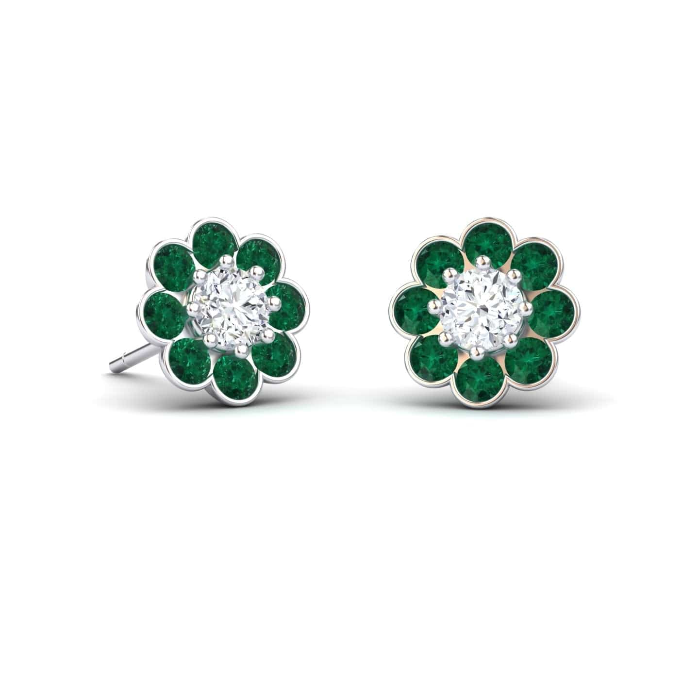 Emerald & Diamond Floral Stud Earrings - Trudy