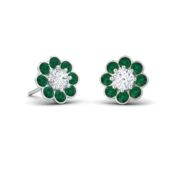 Emerald & Diamond Floral Stud Earrings - Trudy