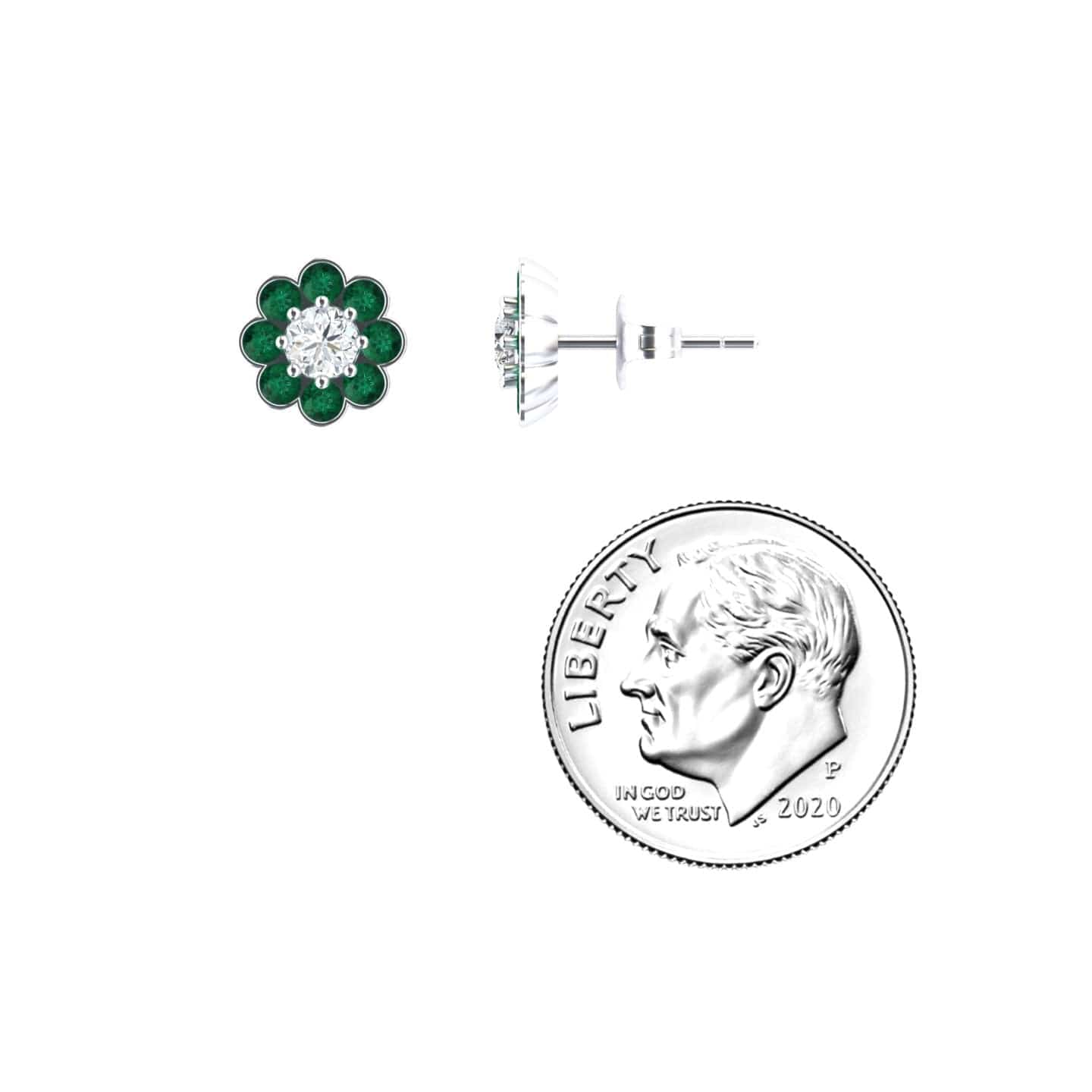 Emerald & Diamond Floral Stud Earrings - Trudy