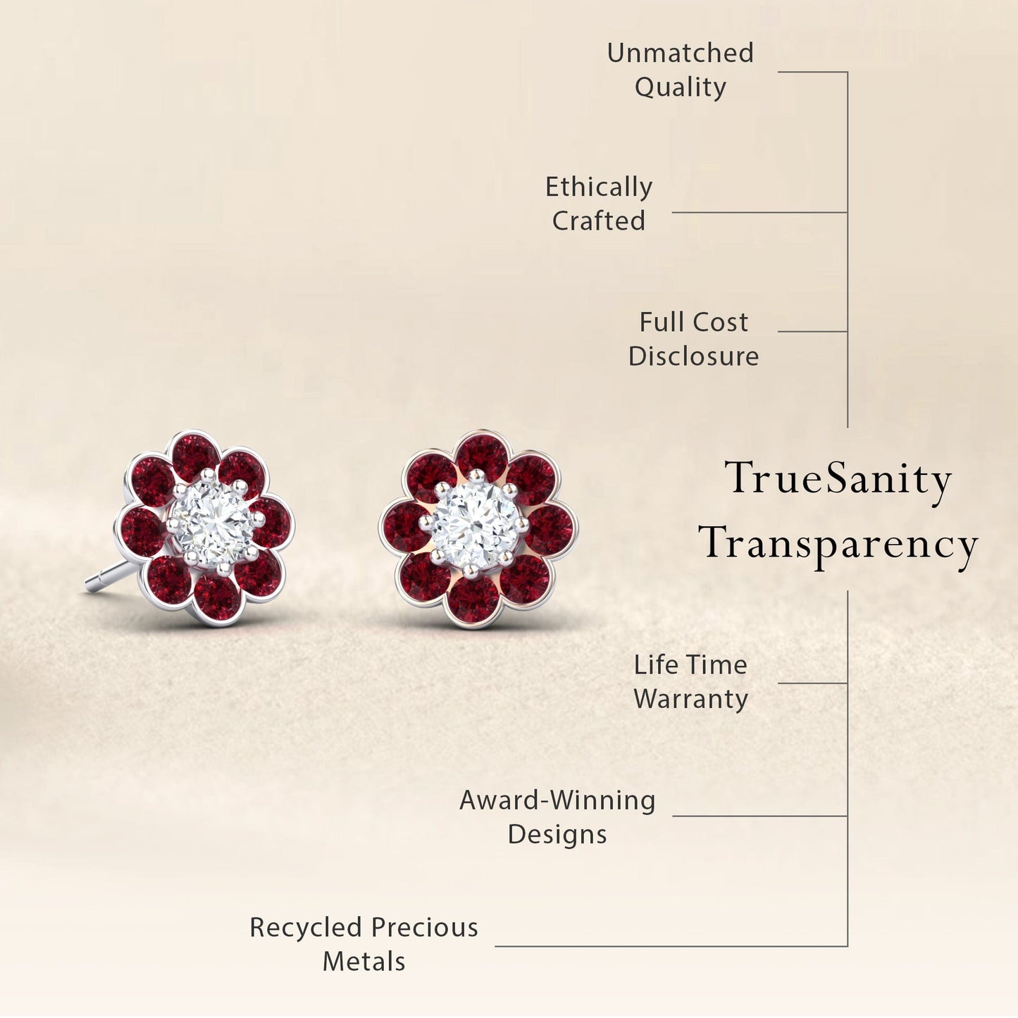 Ruby & Diamond Floral Stud Earrings - Trudy