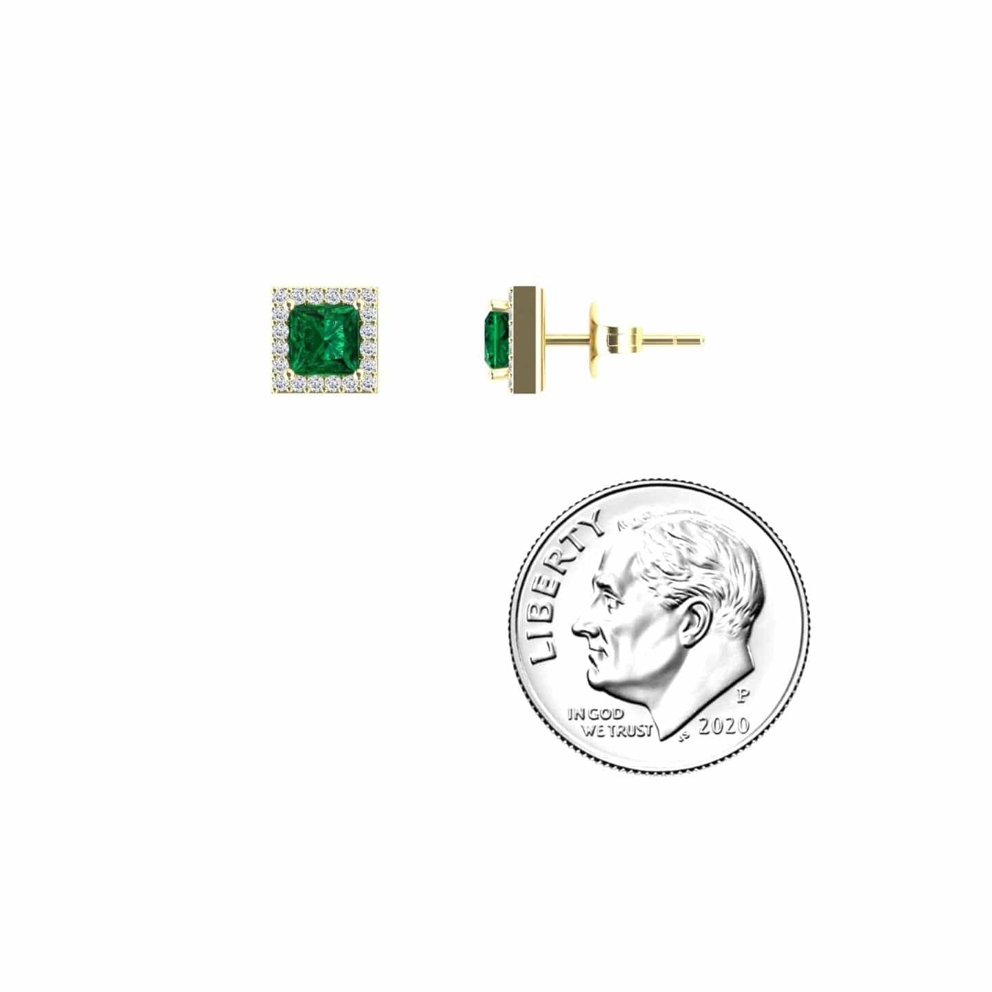 Emerald & Diamond Halo Stud Earrings - Yu