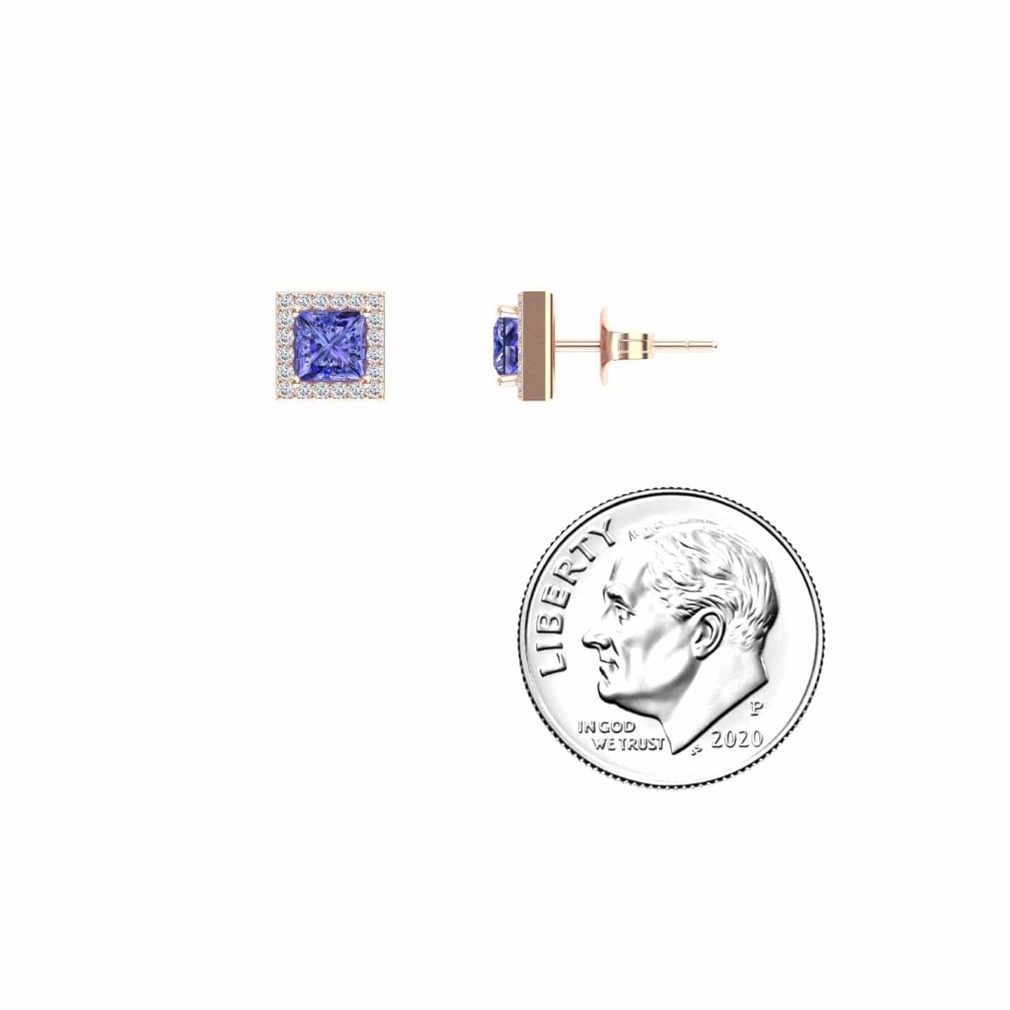 Tanzanite & Diamond Halo Stud Earrings - Yu