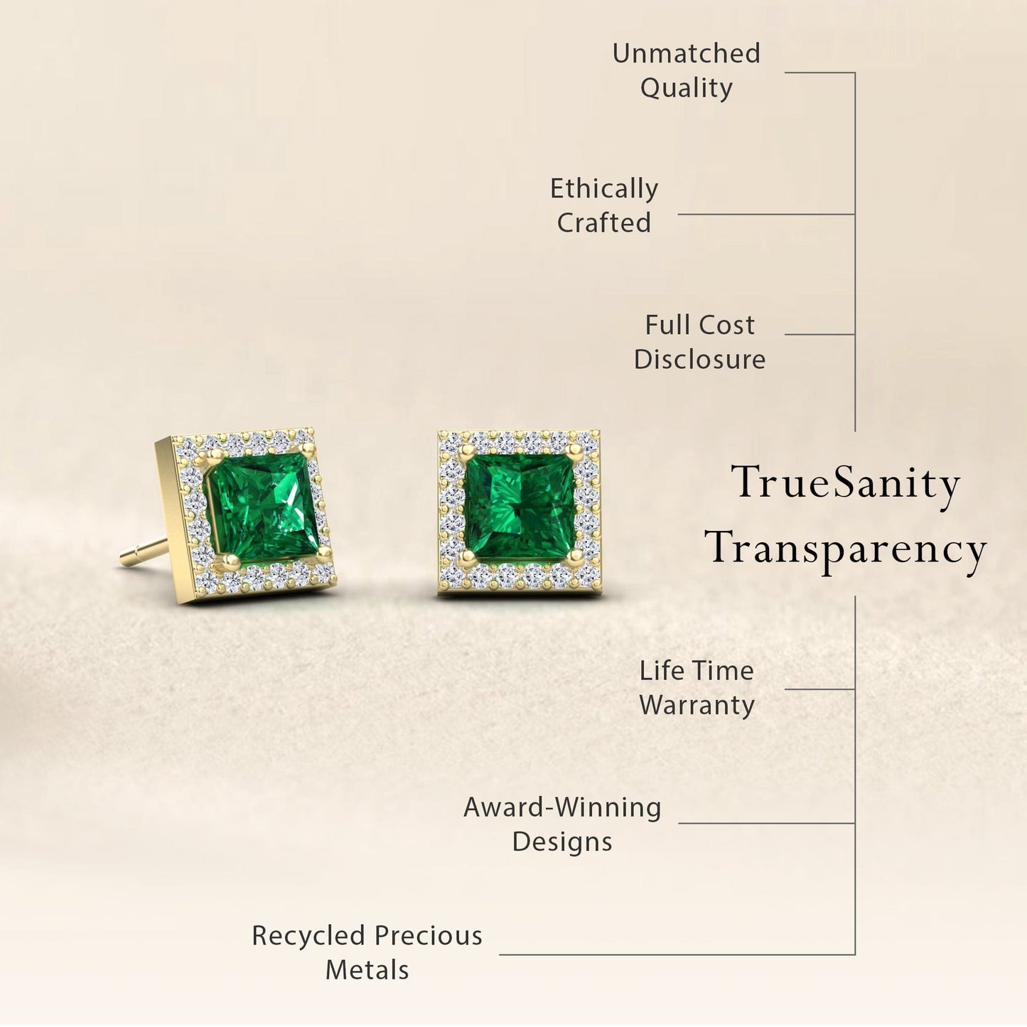 Emerald & Diamond Halo Stud Earrings - Yu