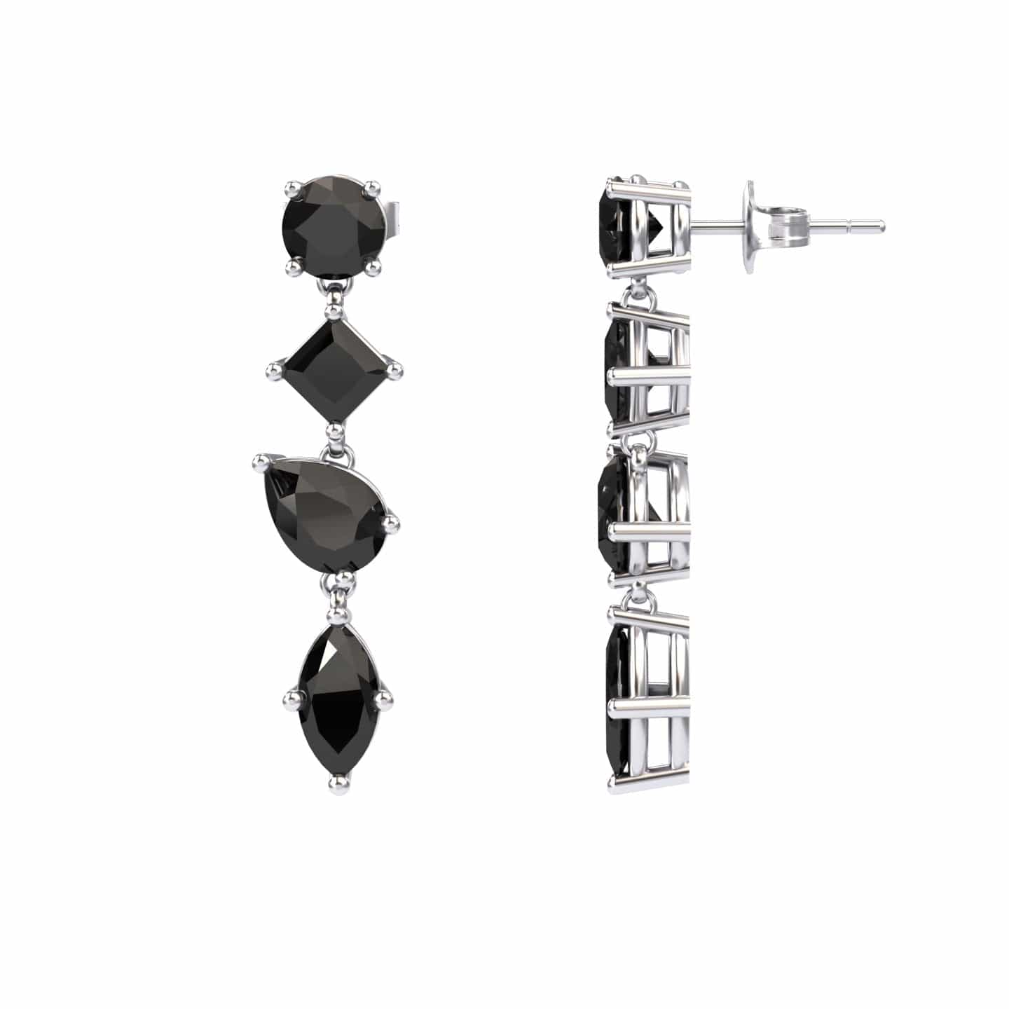 Black Diamond Multi-Cut Drop Earrings - Zara