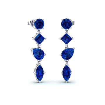 Lab Grown Blue Sapphire Multi-Cut Drop Earrings - Zara