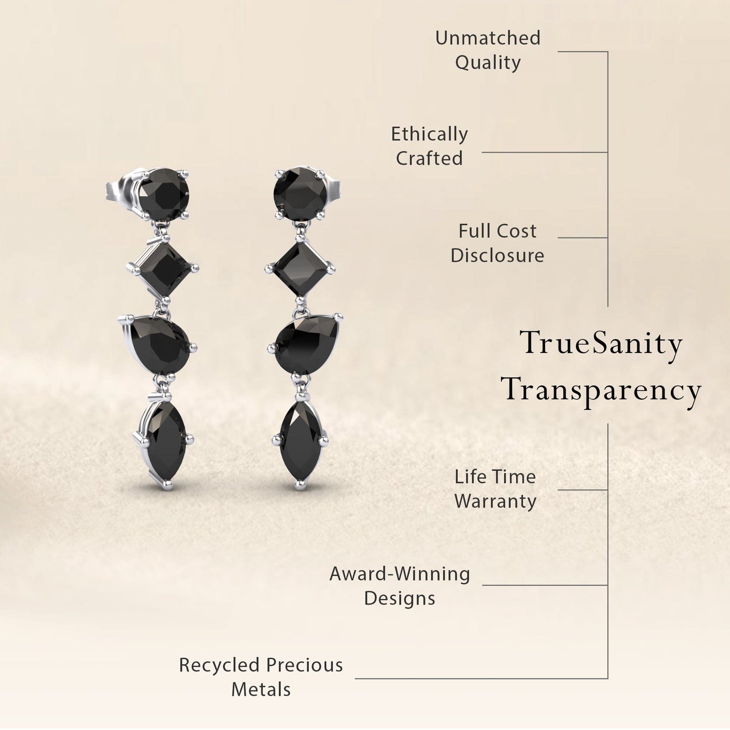 Black Diamond Multi-Cut Drop Earrings - Zara