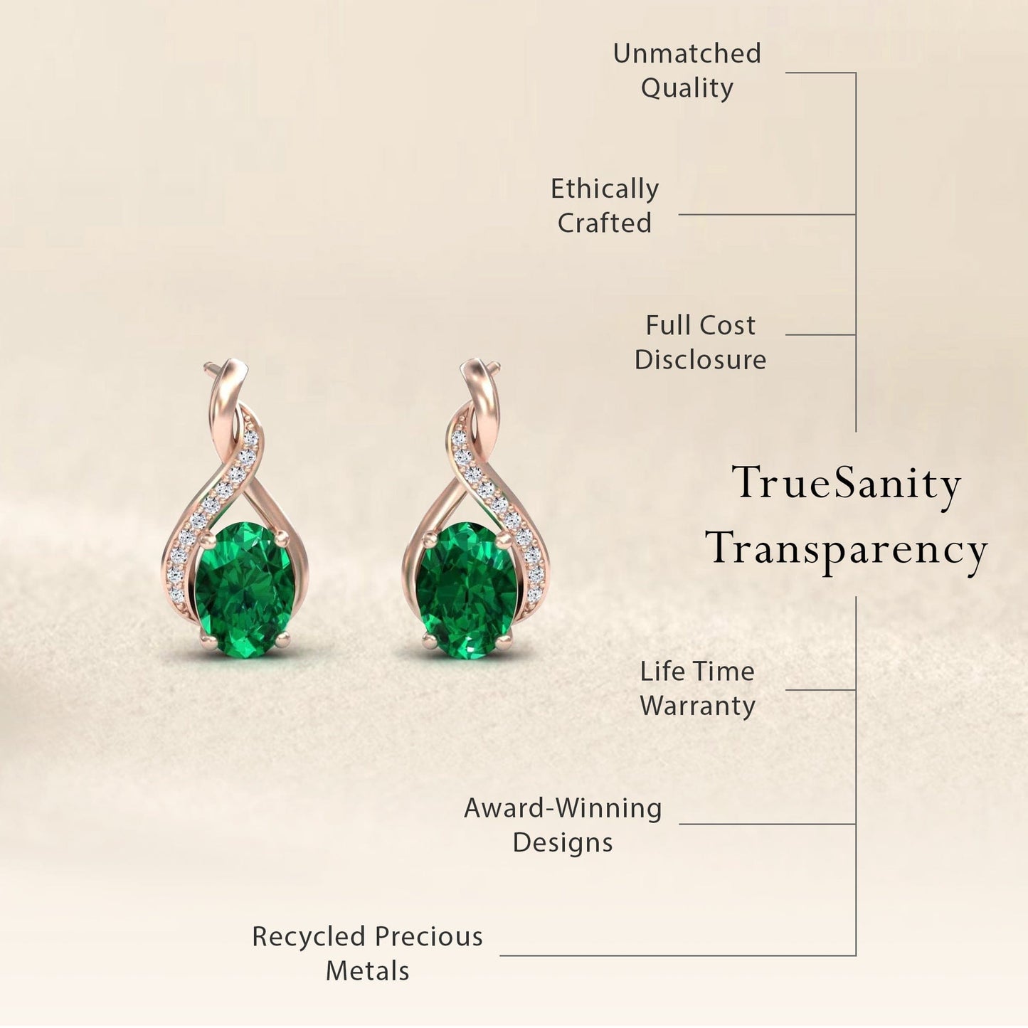 Emerald & Diamond Infinity Drop Earrings - Daniela